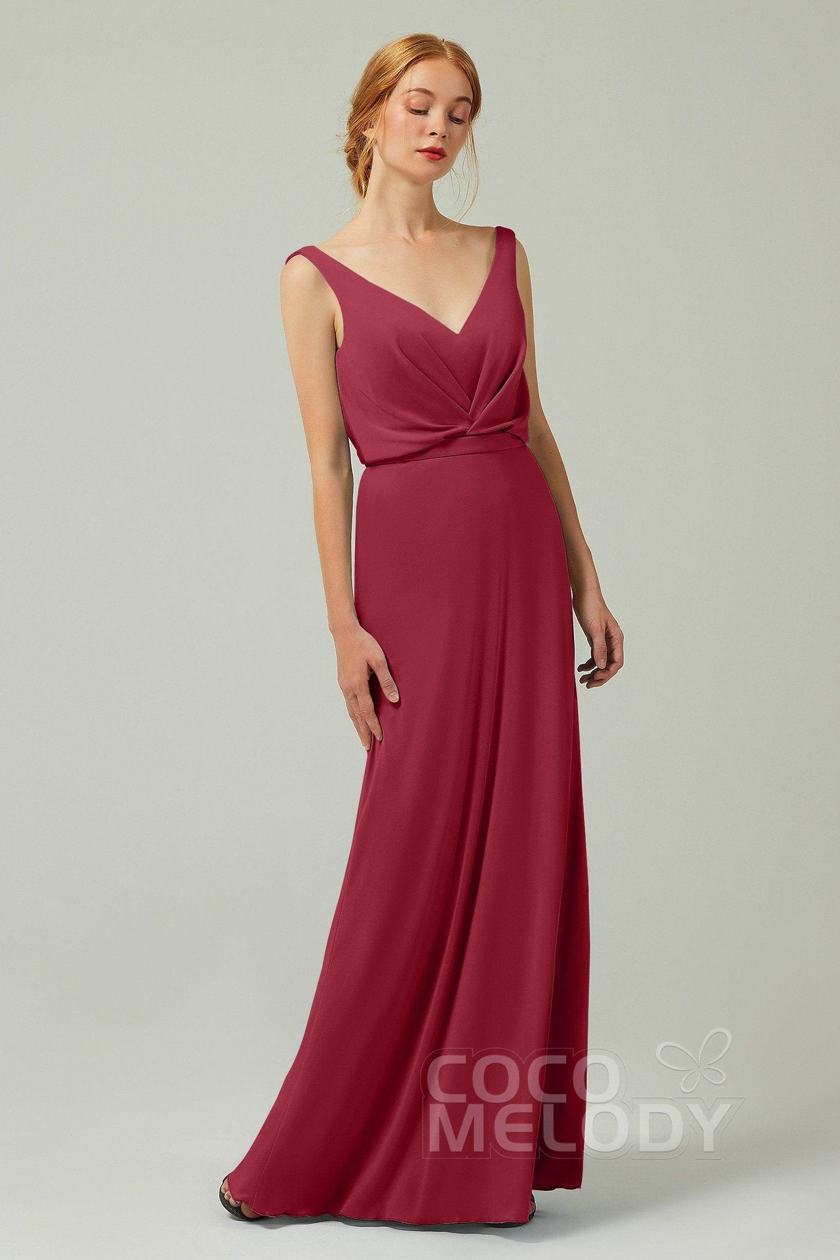 Sheath-Column Floor Length Chiffon Bridesmaid Dress Formal Dresses CB0358 - COCOMELODY